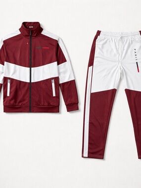 Men’s Burgundy Lightweight Track Set Top Blouse Fully Zip & Track Pants Size XL